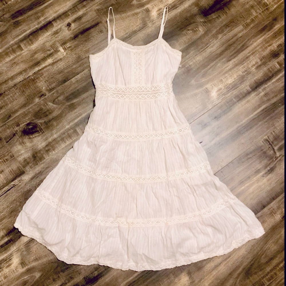 Delia*s White/Cream Vintage Styled Tiered Lace Trim Lined Sundress Size 3/4